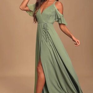 Lulu's Sage Green Cold Shoulder Maxi Dress XL